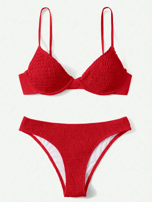 Swim Basics Women's Solid Color Halter Sexy Bikini Swimwear Set With Underwire, Summer Beach