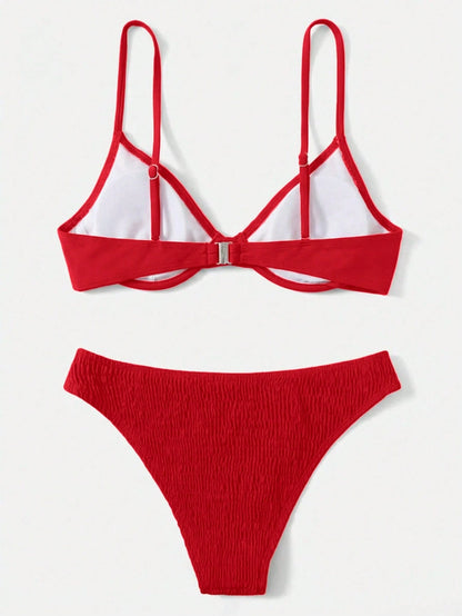 Swim Basics Women's Solid Color Halter Sexy Bikini Swimwear Set With Underwire, Summer Beach