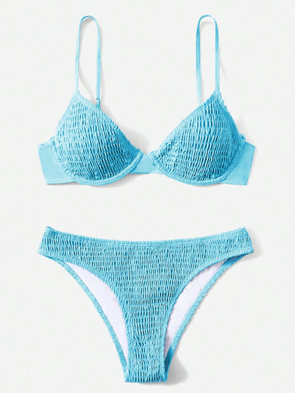 Swim Basics Women's Solid Color Halter Sexy Bikini Swimwear Set With Underwire, Summer Beach