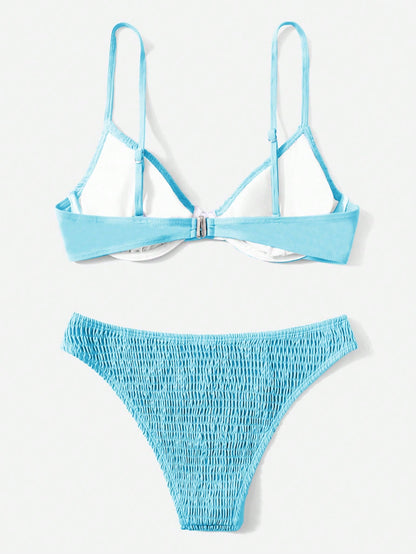 Swim Basics Women's Solid Color Halter Sexy Bikini Swimwear Set With Underwire, Summer Beach