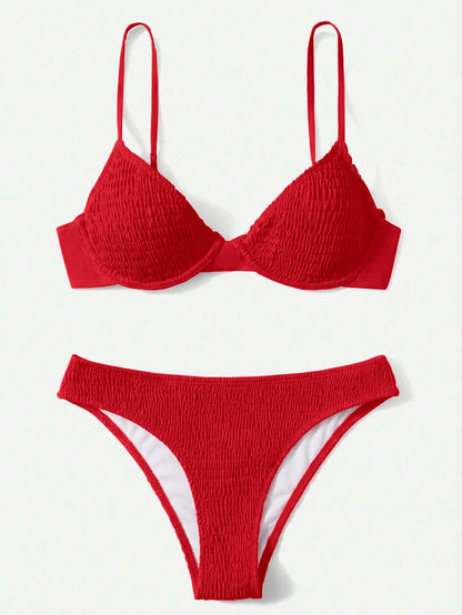 Swim Basics Women's Solid Color Halter Sexy Bikini Swimwear Set With Underwire, Summer Beach