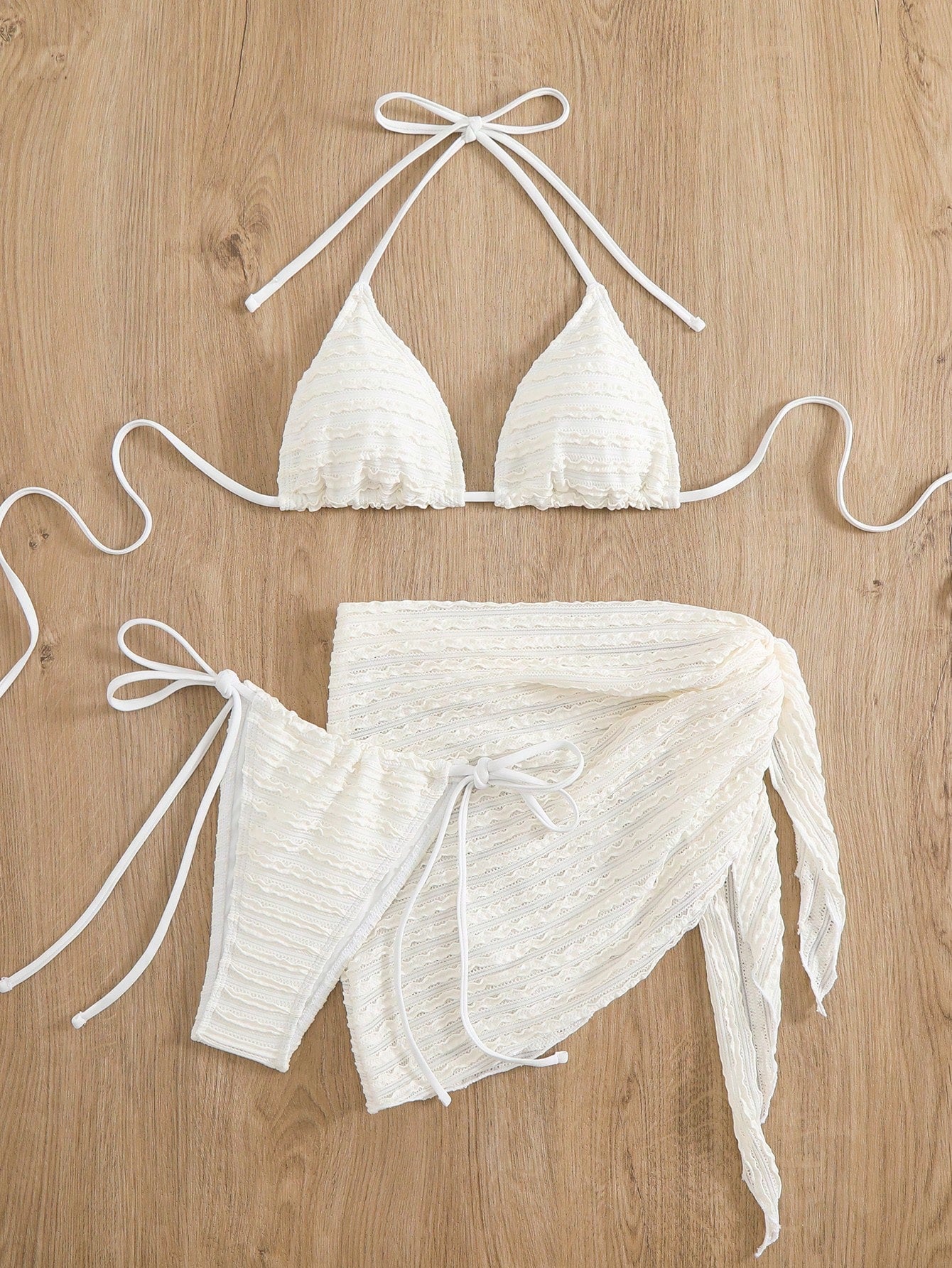 Swim Basics Women's Solid Color Halter Tie Front Sexy Bikini Set With Coverup And Mini Skirt, Summer Beach Style