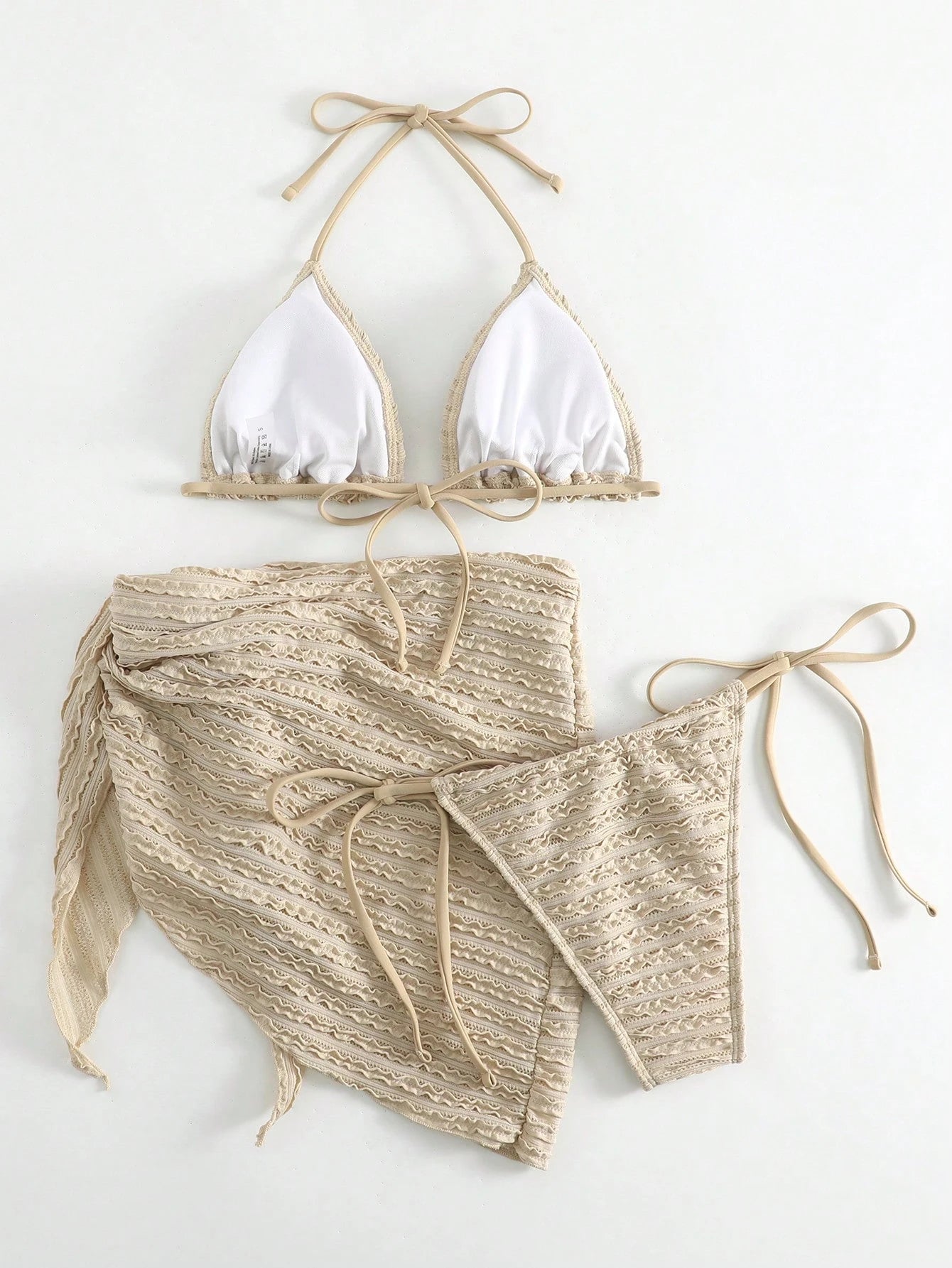 Swim Basics Women's Solid Color Halter Tie Front Sexy Bikini Set With Coverup And Mini Skirt, Summer Beach Style