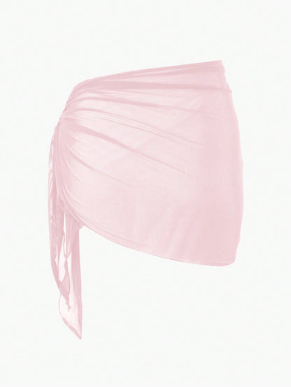 Swim Basics Women's Solid Color Mesh See-Through Sheer Cover Up, Fashionable For Summer