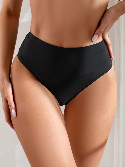 Swim Basics Women's Solid Color Ruched Bikini Bottom, Suitable For Beach, Vacation