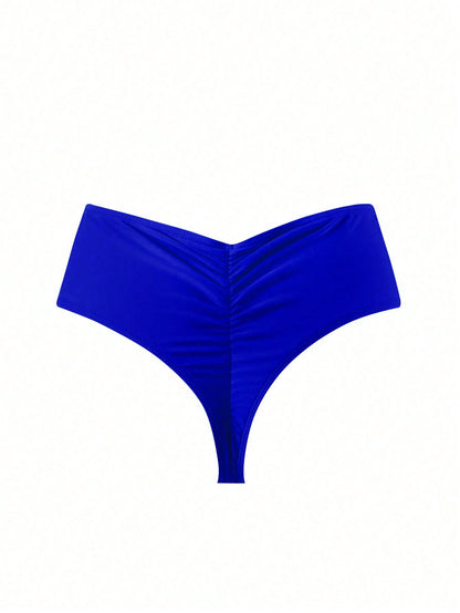 Swim Basics Women's Solid Color Ruched Bikini Bottom, Suitable For Beach, Vacation