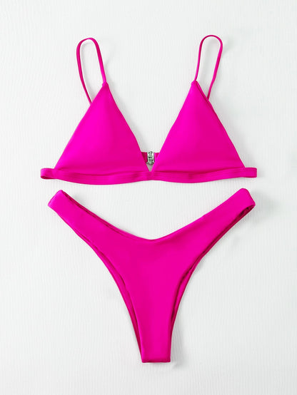 Swim Basics Women's Solid Color Sexy Bikini Swimsuit Set, Summer Beach