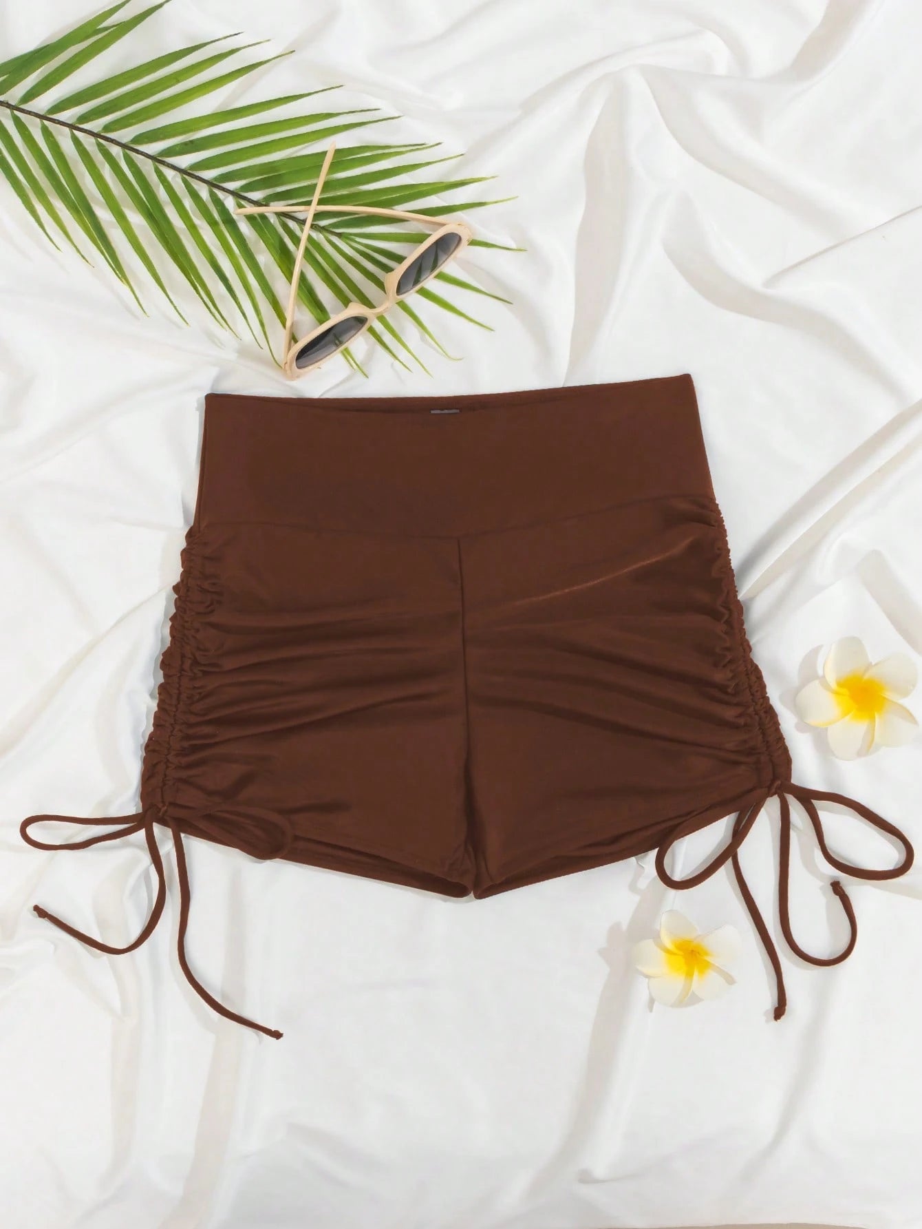 Swim Basics Women's Solid Color Side Drawstring Swimwear Bottom, Summer Beach Vacation