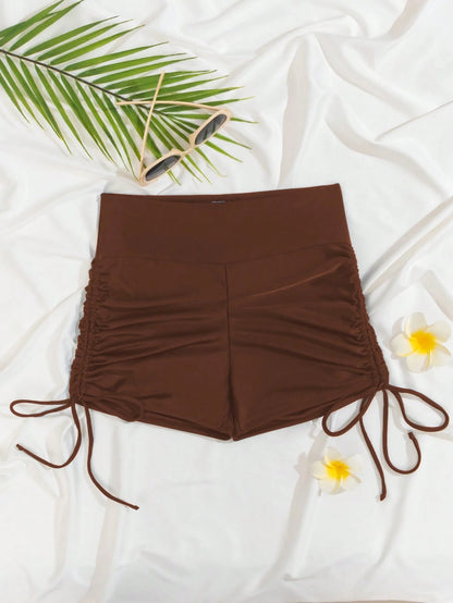 Swim Basics Women's Solid Color Side Drawstring Swimwear Bottom, Summer Beach Vacation