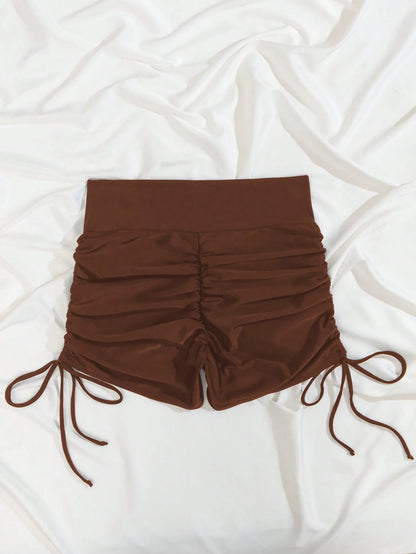 Swim Basics Women's Solid Color Side Drawstring Swimwear Bottom, Summer Beach Vacation