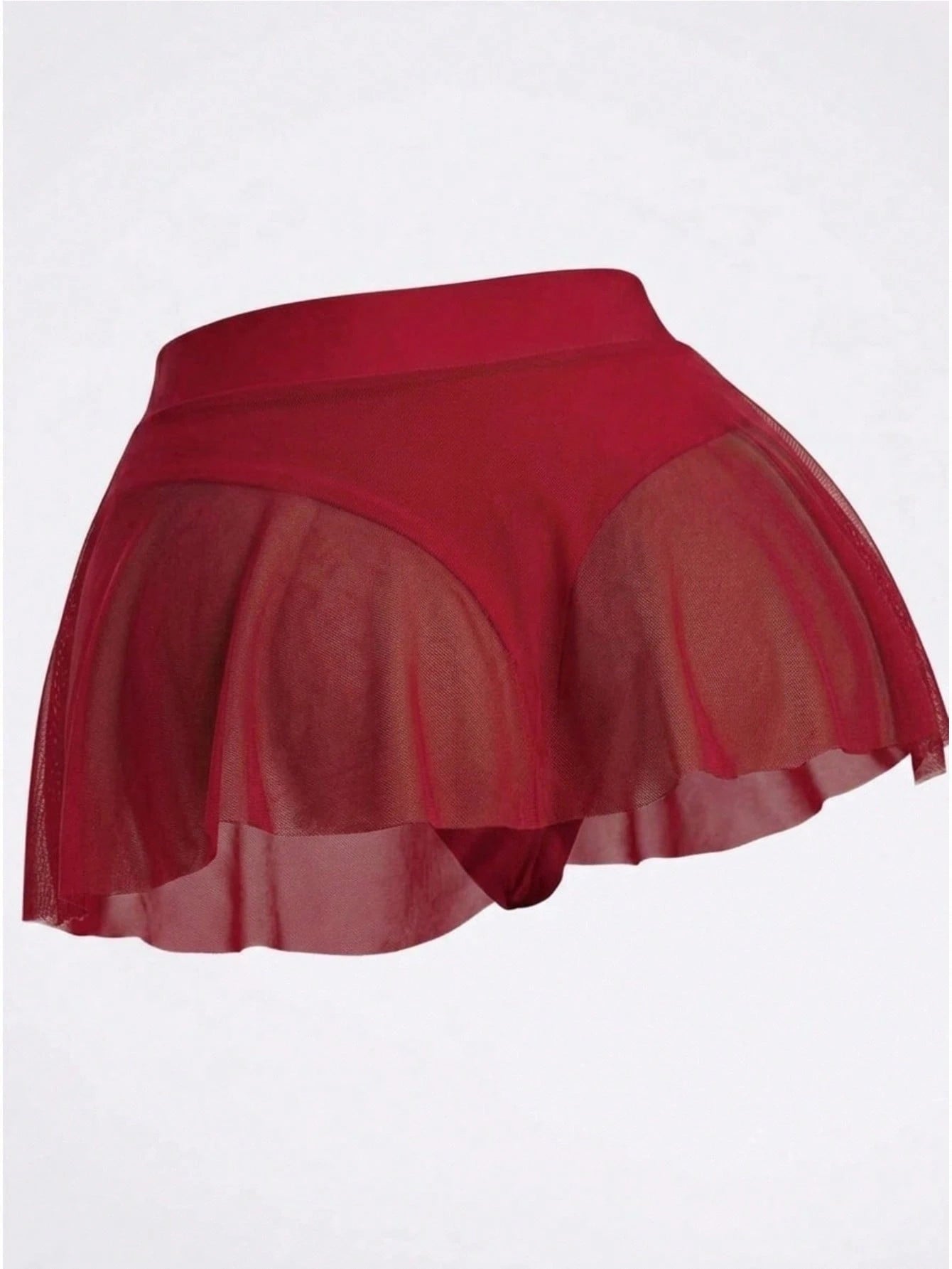Swim Basics Women's Summer Beach Beach Party Vacation Pleated Skirt, Wavy Ruffle Hem Mesh Cover Up For Bikini Swimwear Bottom Red Elegant