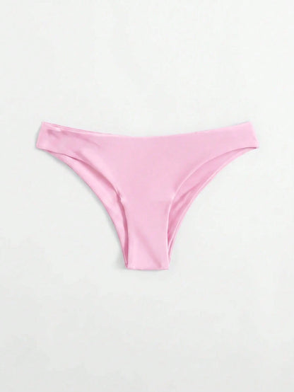Swim Basics Women's Summer Beach Solid Color Casual Bikini Bottoms