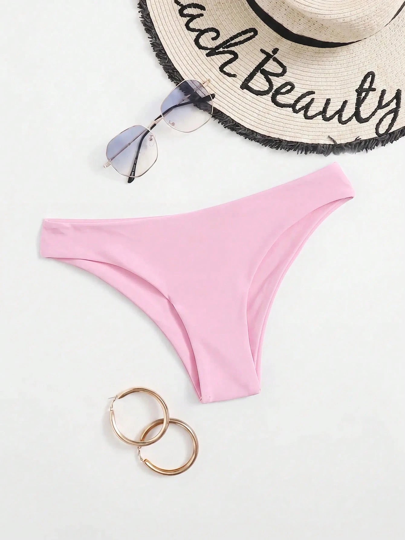 Swim Basics Women's Summer Beach Solid Color Casual Bikini Bottoms