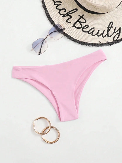Swim Basics Women's Summer Beach Solid Color Casual Bikini Bottoms