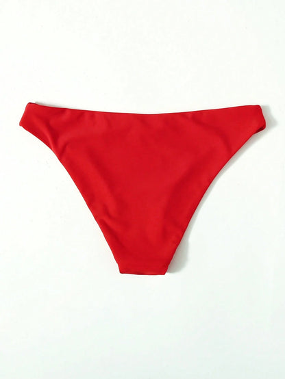 Swim Basics Women's Summer Beach Solid Color Casual Bikini Bottoms