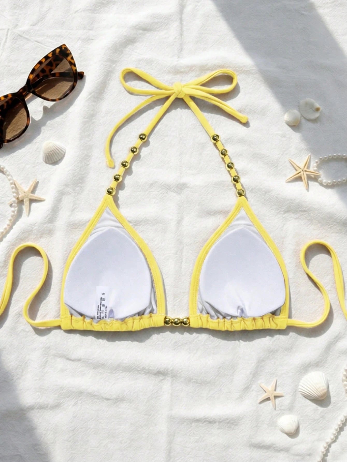Swim Basics Women's Summer New Sexy Halter Neck Tie Bikini Top With Gold Bead Trim