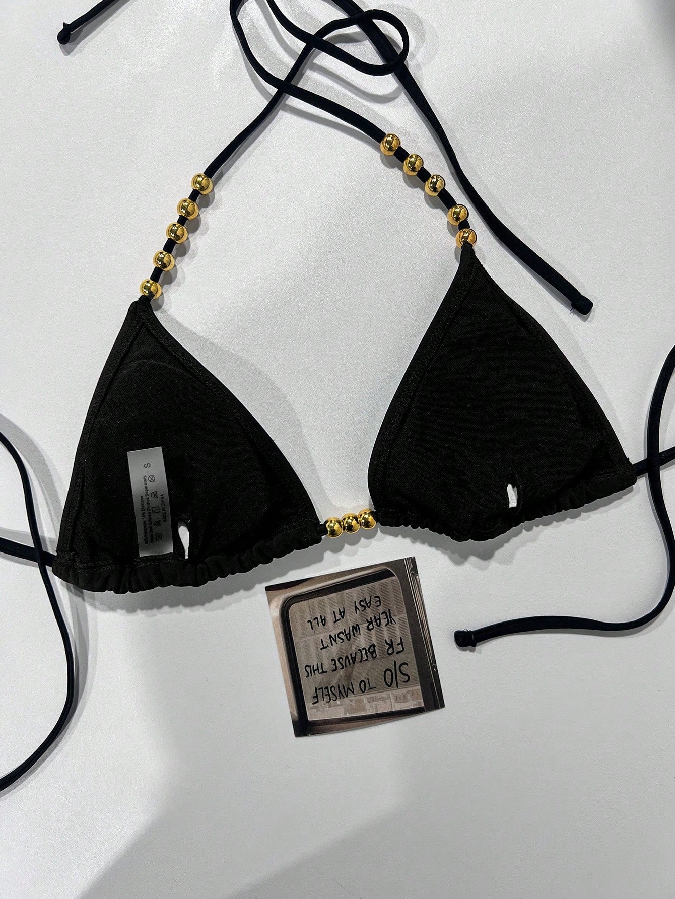Swim Basics Women's Summer New Sexy Halter Neck Tie Bikini Top With Gold Bead Trim