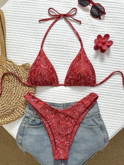 Swim Basics Women's Tropical Print Two Pieces Bikini Set, Casual Resort Wear,Valentine Outfits For Women, Vacation Bikini Set, Bandana Print Bikini