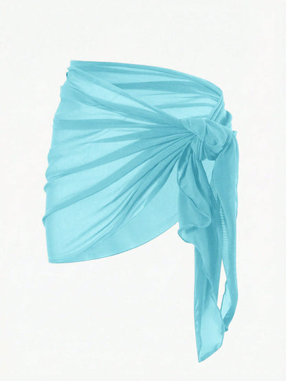 Swim Basics Women's Vacation Casual Solid Color Cover-Up Skirt