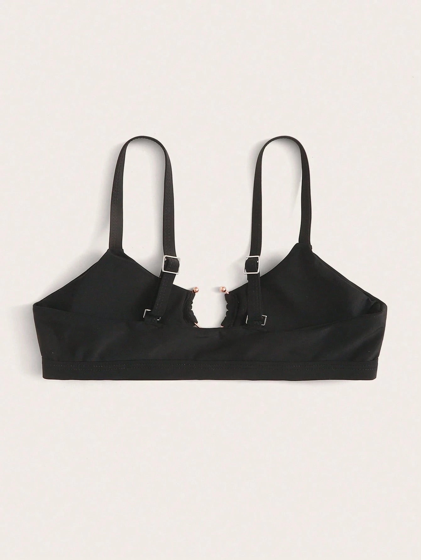 Swim Basics Women's Vacation Metal Buckle Ruched Beach Bikini Swim Top