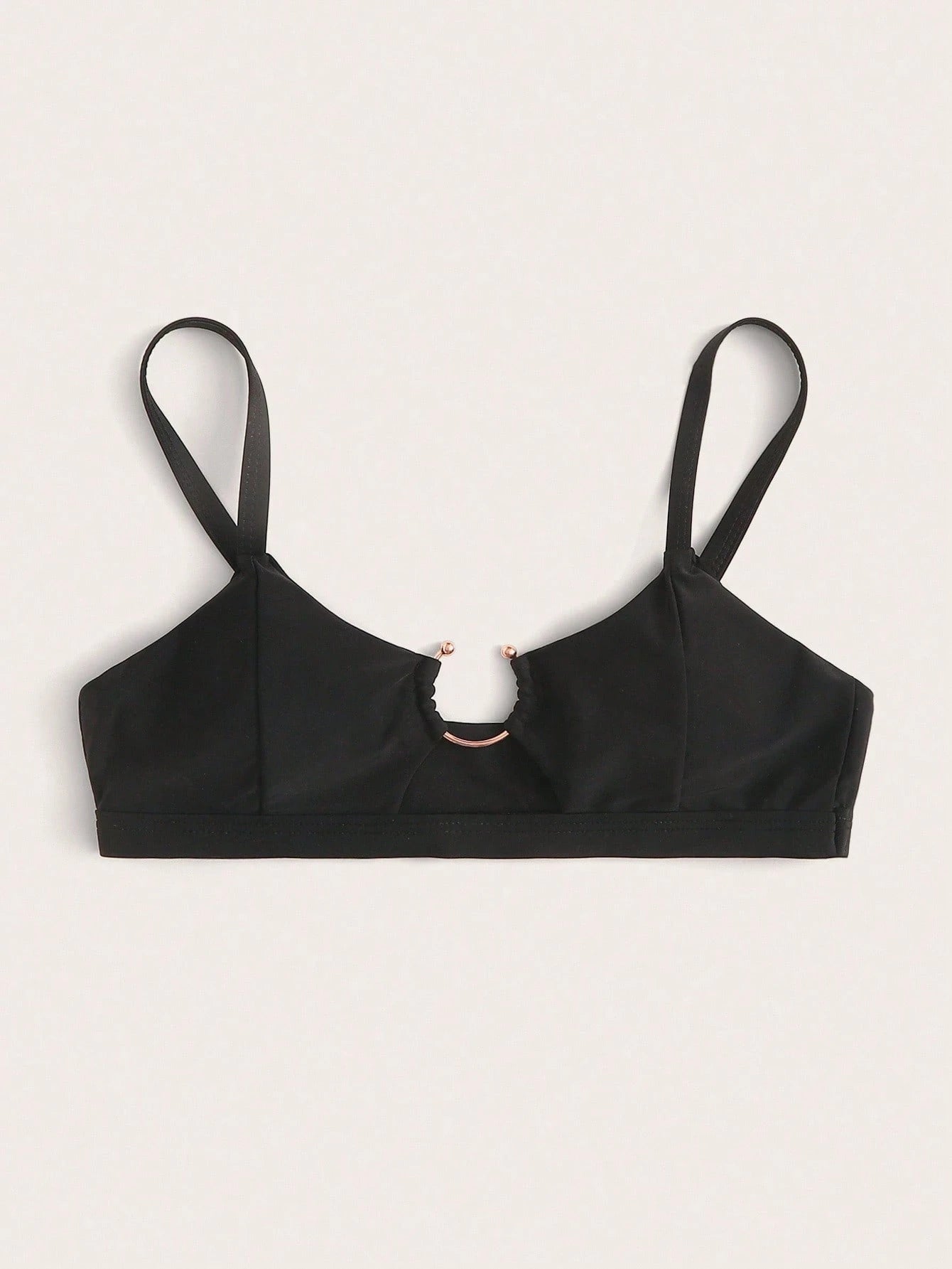 Swim Basics Women's Vacation Metal Buckle Ruched Beach Bikini Swim Top
