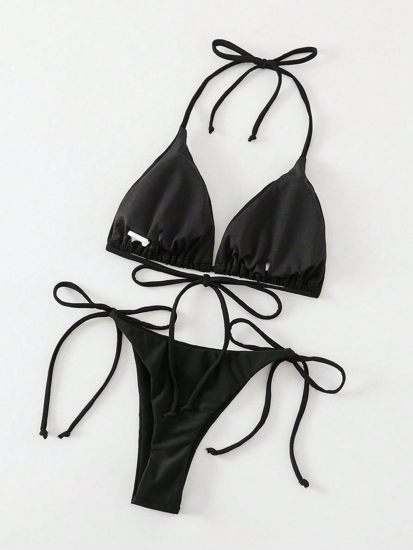 Swim Basics Women Solid Color Sexy Strap Bikini 2 Pieces Swimwear Set For Summer Beach Vacation