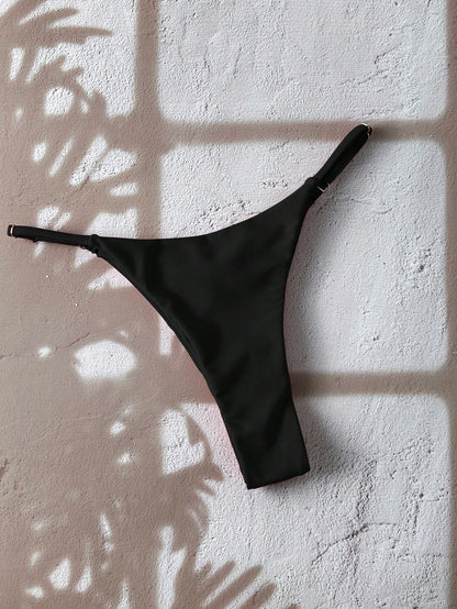 Swim Chiccia 1 Pc Women Summer Plain Color Thong, Minimalist Design Bikini Bottom