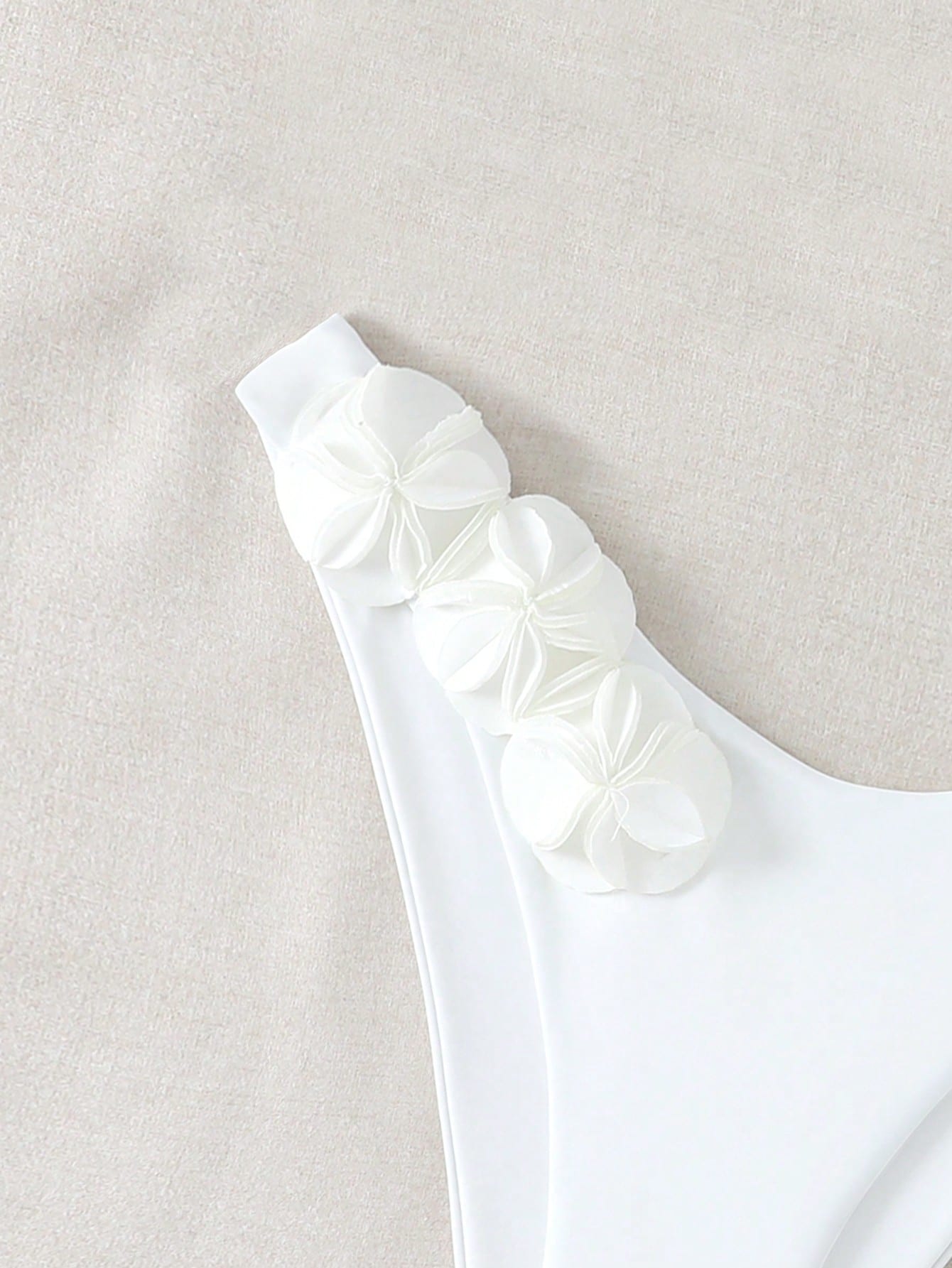 Swim Chiccia 1 Set White Halter Tie Bikini Top And Triangle Bottoms Ruffle Seashell Flower Bow Bridal Bathing Suit,Elegant Summer Holiday Party Vacation Holiday