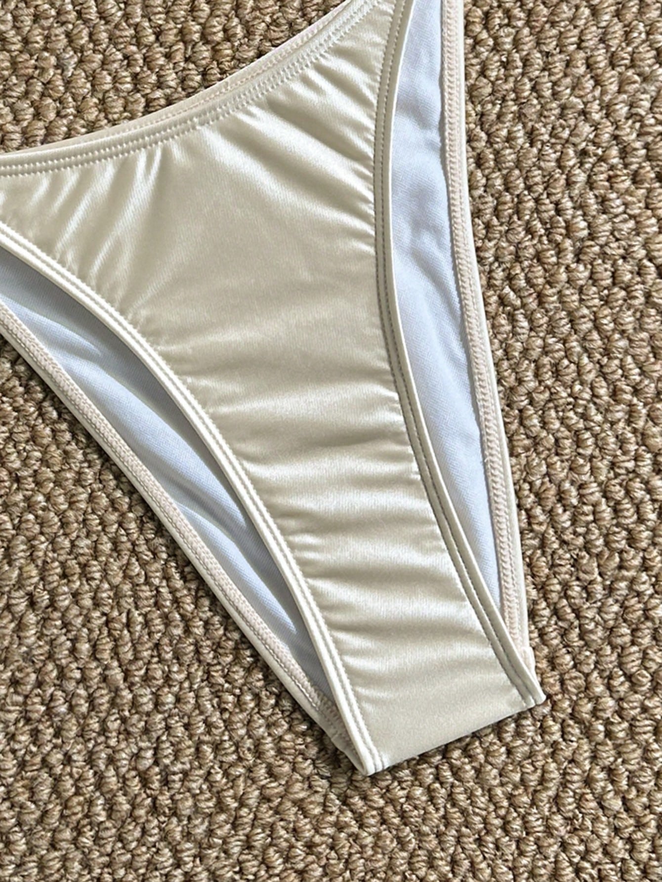 Swim Chiccia 2026 New Women's Summer Beach Elegant Satin Shell Decor Bikini Set Ruched V-Neck Two Pieces Swimwear Summer Beach Outfit, Cream Bathing Suit