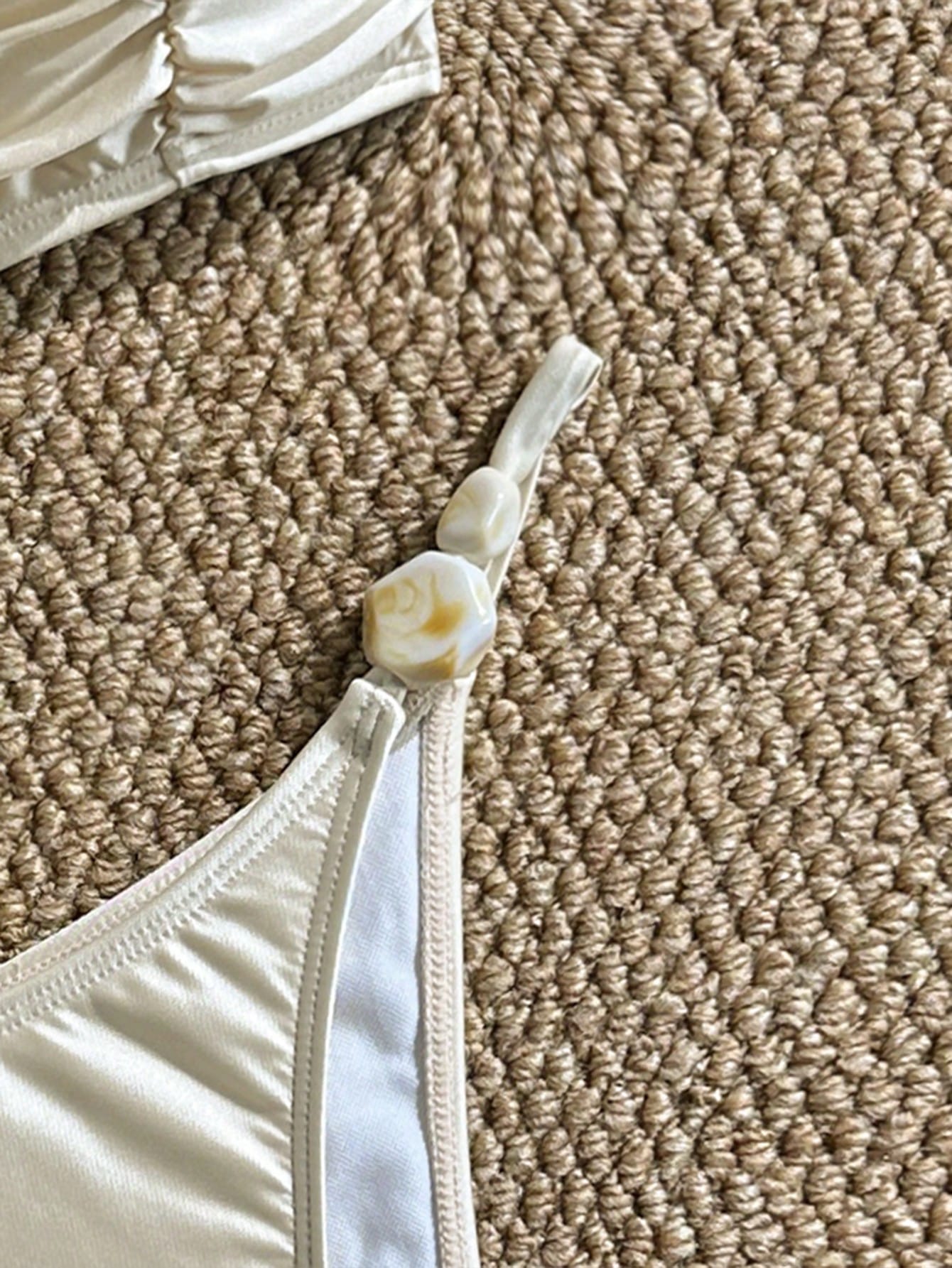 Swim Chiccia 2026 New Women's Summer Beach Elegant Satin Shell Decor Bikini Set Ruched V-Neck Two Pieces Swimwear Summer Beach Outfit, Cream Bathing Suit