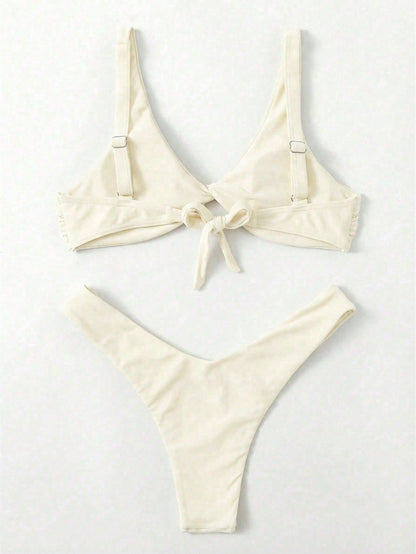 Swim Chiccia 2026SS New Women's White Solid Bikini Set,Summer Modest Push Up Swimsuits,Elegant Vintage Boho Holiday Party Swimwear For Beach,Cruise,Music Festival