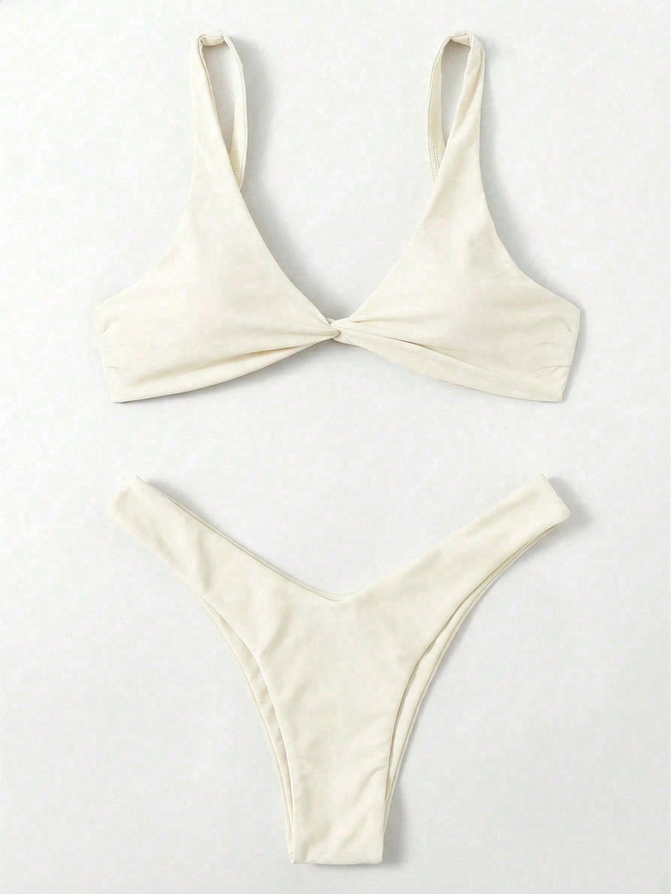Swim Chiccia 2026SS New Women's White Solid Bikini Set,Summer Modest Push Up Swimsuits,Elegant Vintage Boho Holiday Party Swimwear For Beach,Cruise,Music Festival