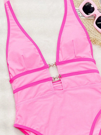Swim Chiccia Women Deep V Neck Halter Sexy One-Piece Swimsuit, Boho Festival For Summer Beach Vacation