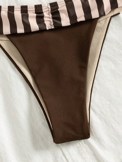 Swim Chiccia Women's Beach Music Festival Spring & Summer Steel Frame Bag, Fine Straps Striped Print Backless High-Waisted Tights Fashion Elegant Bikini Set