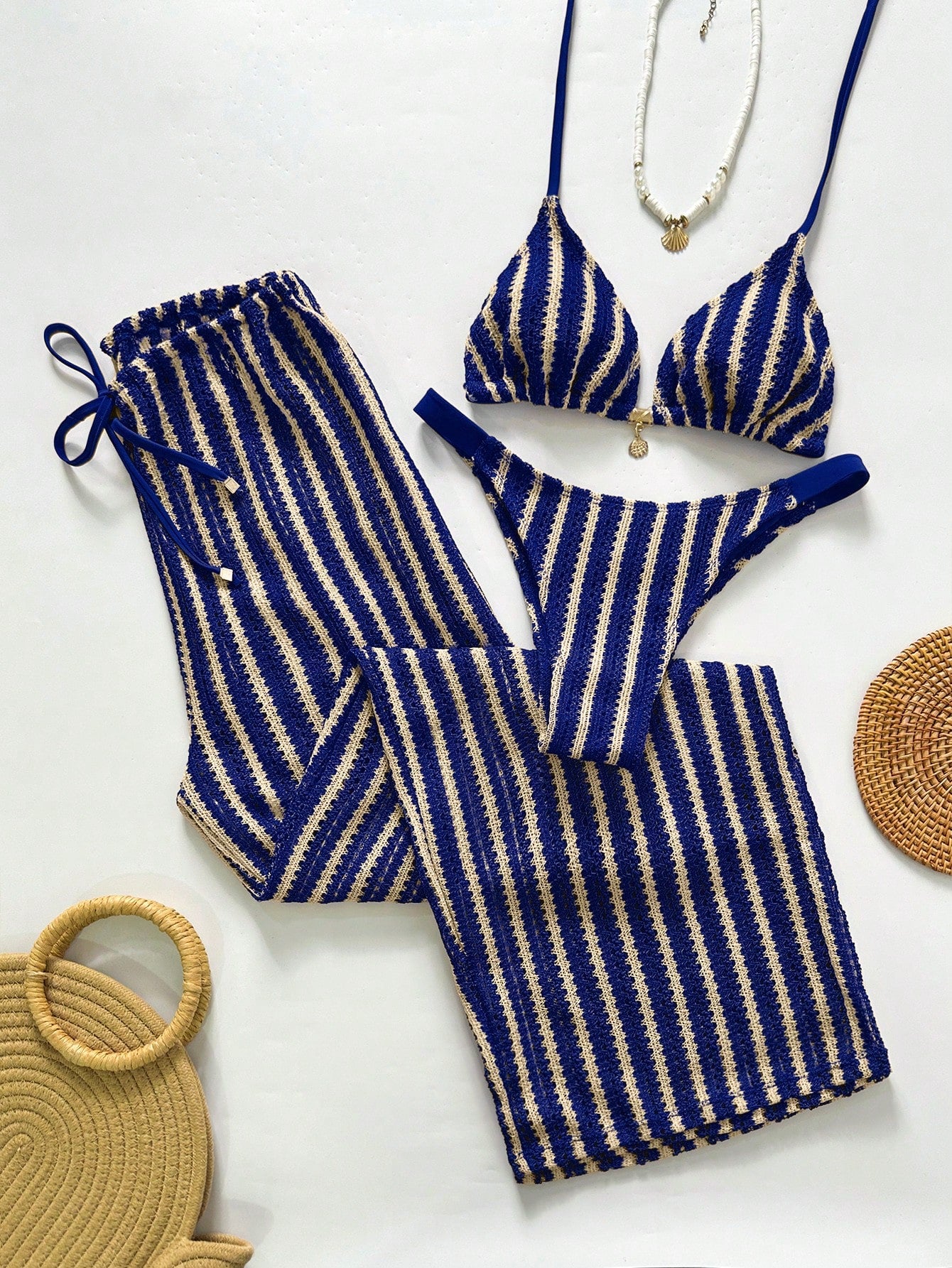 Swim Chiccia Women's Casual Striped Bikini Set For Beach Vacation