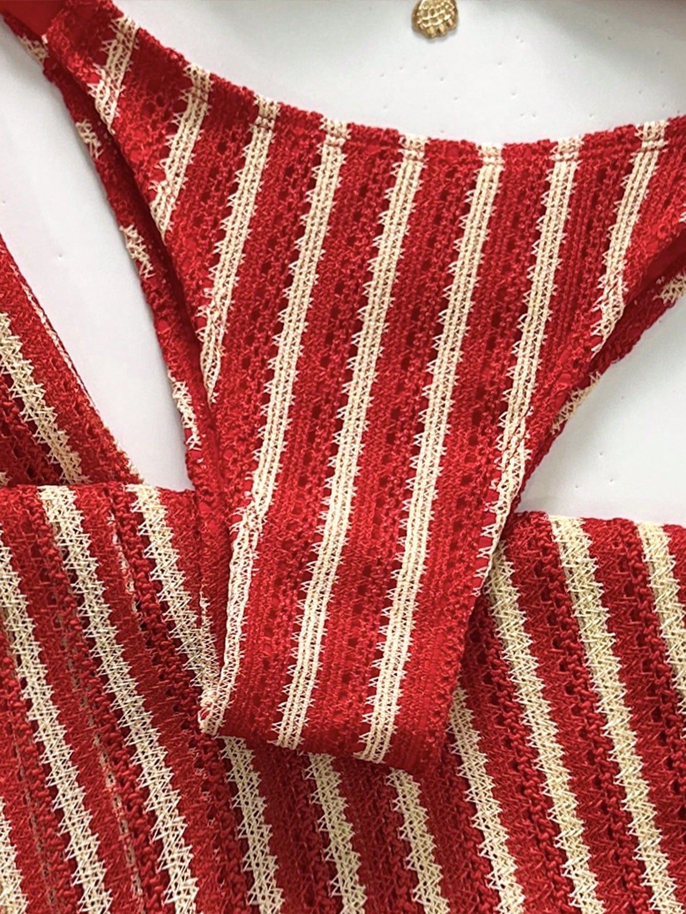Swim Chiccia Women's Contrast Stripe Bikini Set Red And White Striped Special Fabric High-End Three-Piece Suit With Beach Pants,Summer Casual Holiday Vacation