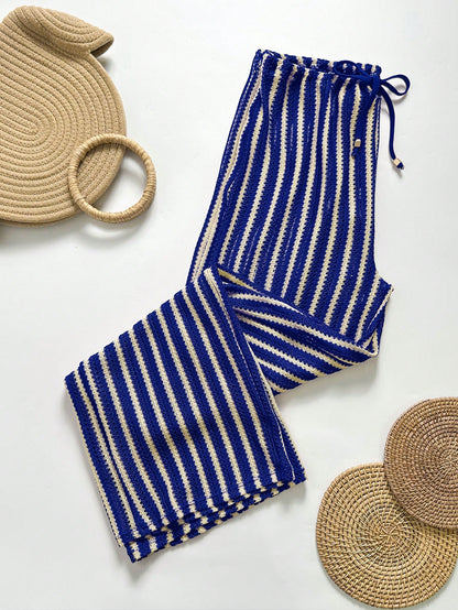 Swim Chiccia Women's Drawstring Waist Striped Patchwork Casual Vacation Travel Cover-Up Long Pants