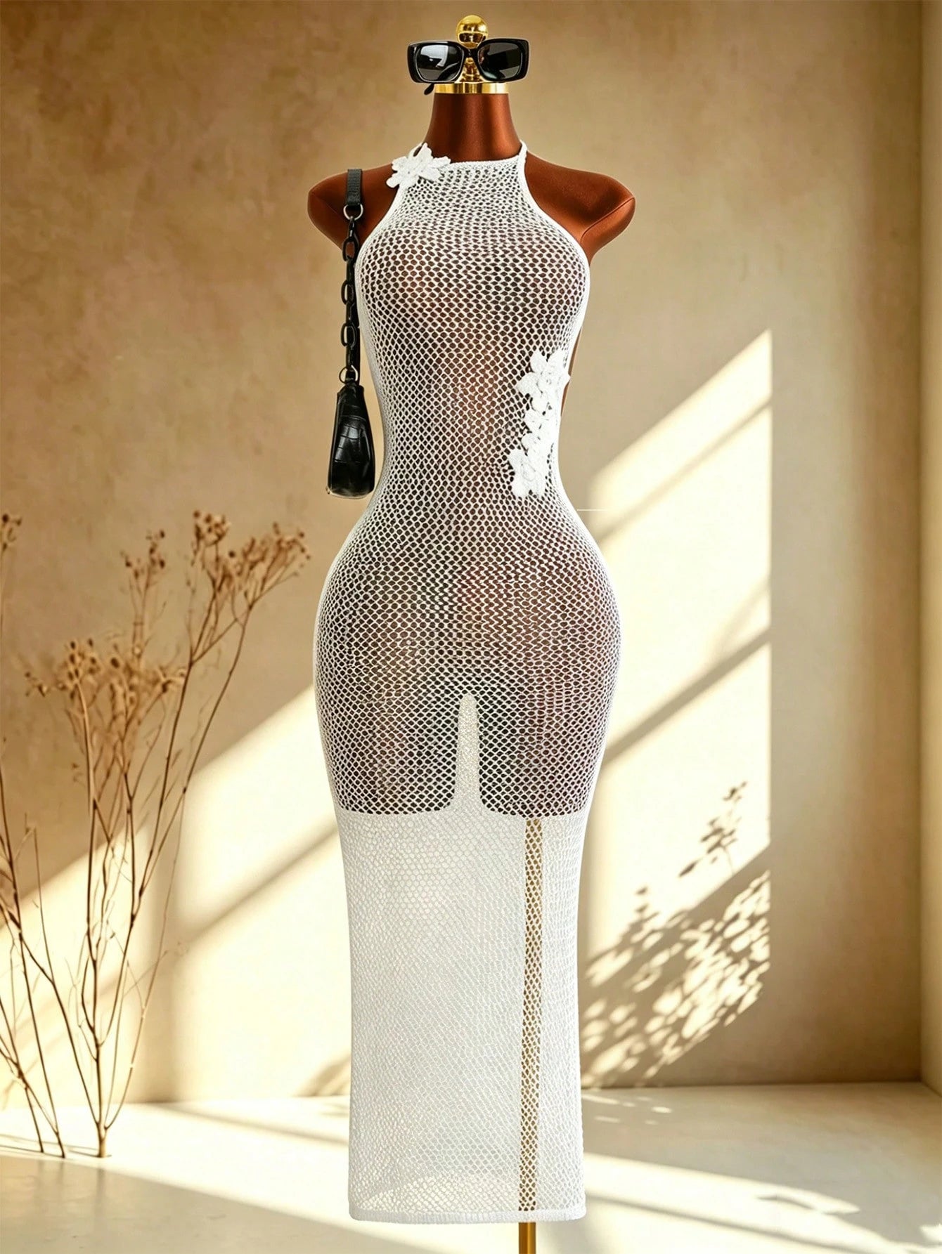 Swim Chiccia Women's Floral Crochet Backless Dress, Elegant For Summer Beach Vacation