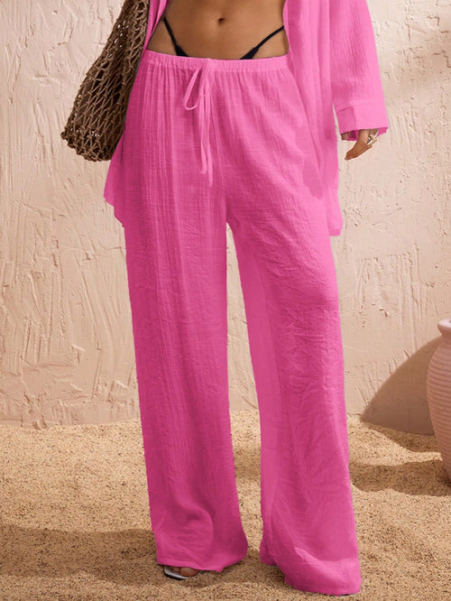 Swim Chiccia Women's Summer Beach Solid Color Tie-Up Wide Leg Pants
