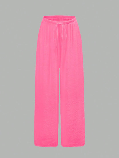 Swim Chiccia Women's Summer Beach Solid Color Tie-Up Wide Leg Pants