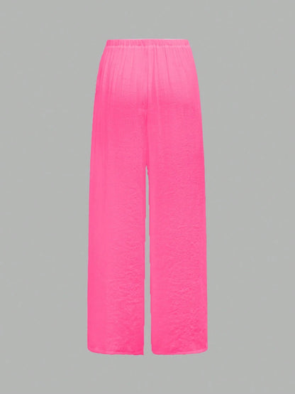 Swim Chiccia Women's Summer Beach Solid Color Tie-Up Wide Leg Pants