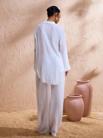 Swim Chiccia Women's Summer Beach Solid Color Tie Waist Wide Leg Pants