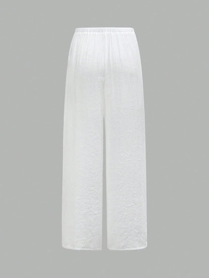 Swim Chiccia Women's Summer Beach Solid Color Tie Waist Wide Leg Pants
