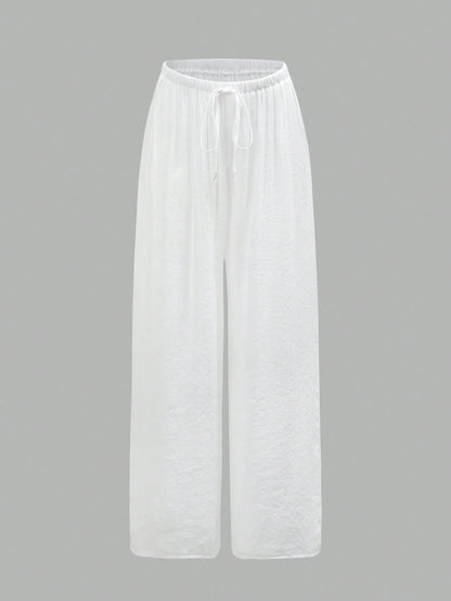Swim Chiccia Women's Summer Beach Solid Color Tie Waist Wide Leg Pants