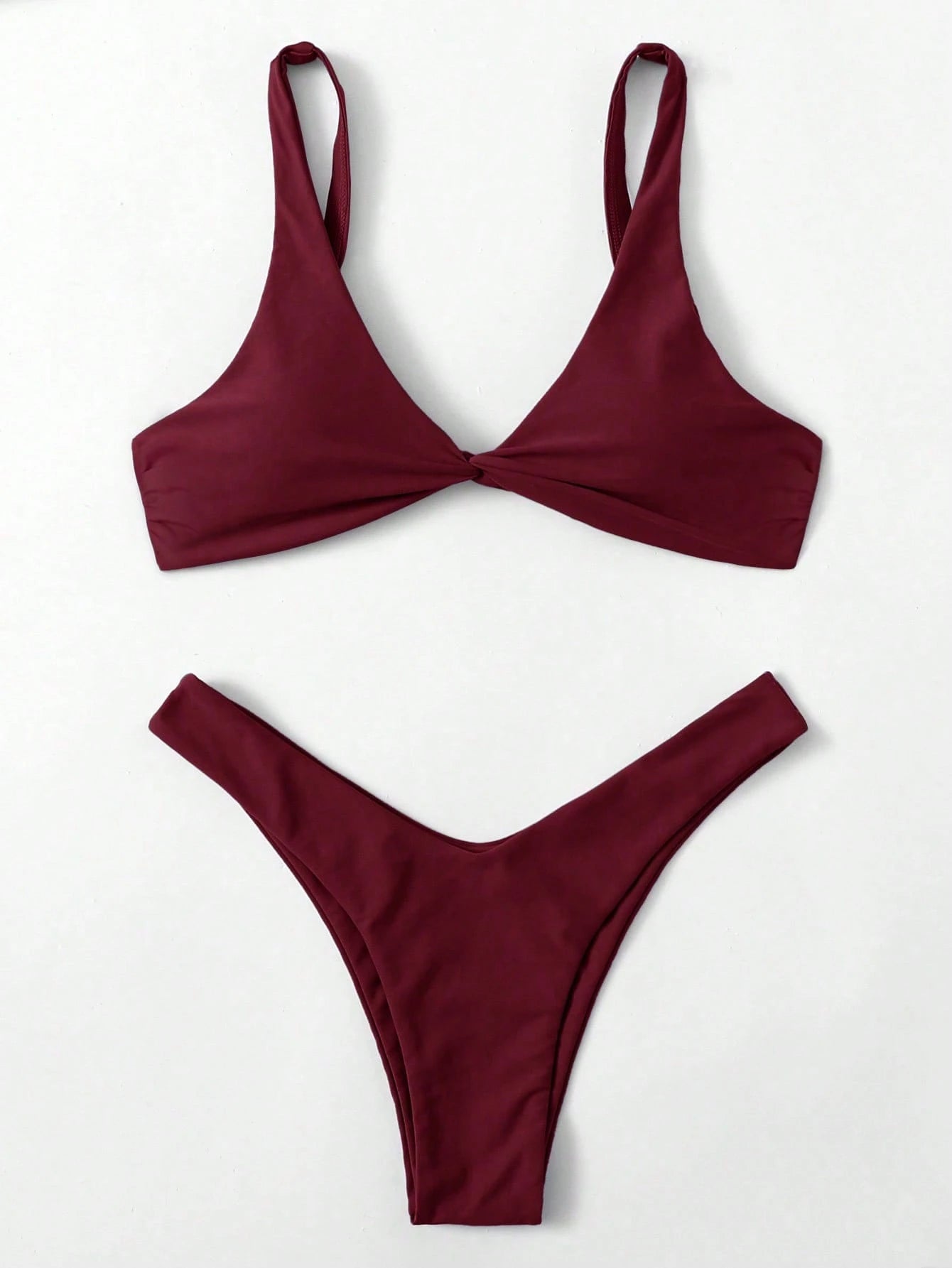 Swim Chiccia Women's Summer Beach Solid Color Twist Front Sexy Bikini Set