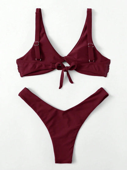 Swim Chiccia Women's Summer Beach Solid Color Twist Front Sexy Bikini Set