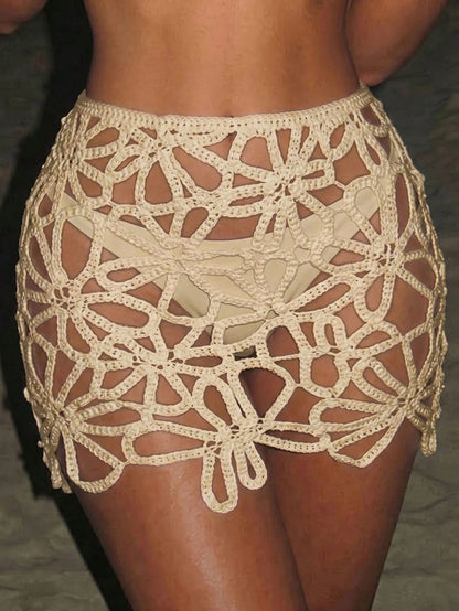 Swim Chiccia Women's Water-Soluble Lace Floral Casual Vacation Cover-Up Skirt