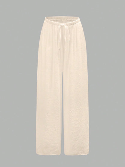 Swim Chiccia Women Solid Color Drawstring Waist Loose Casual Beach Cover Up (Pants Only), Summer