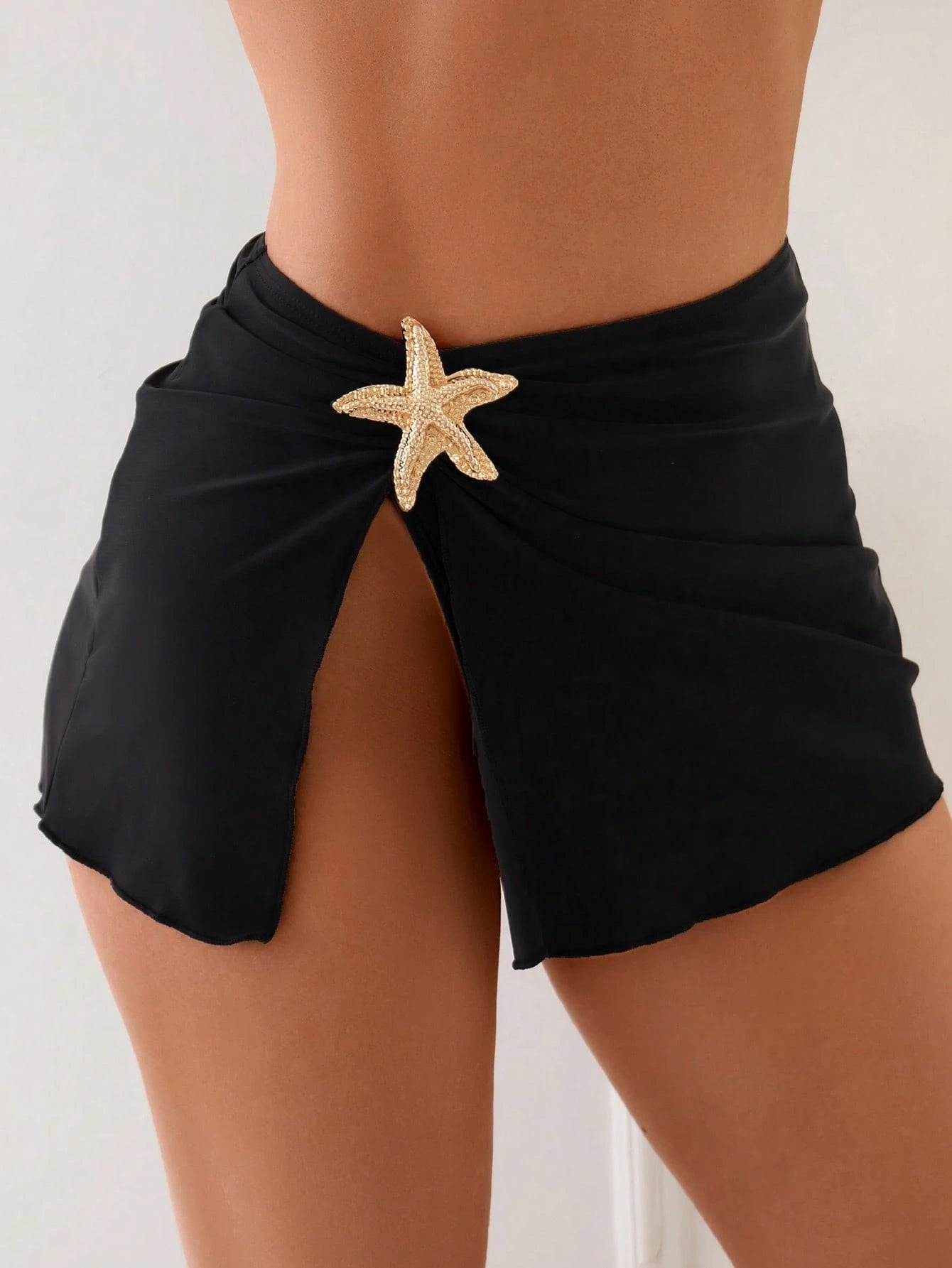 Swim Lushoire 1pc Women's Sexy Side Starfish Accessory Beach Vacation Solid Color Split Cover-Up For Summer