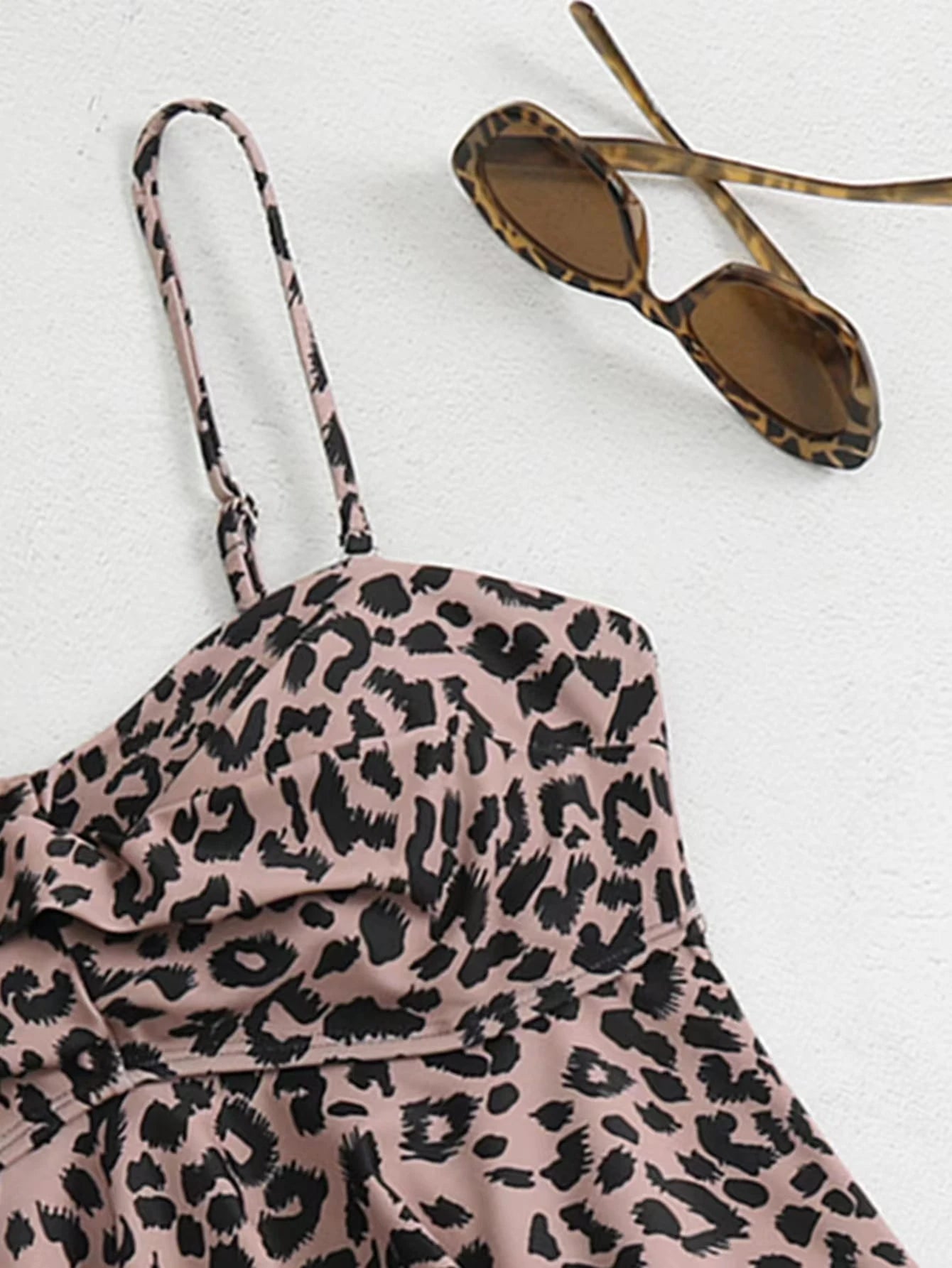 Swim Lushoire 2pcs/Set Women 2025 Leopard Print Casual Cami Tankini Set, Print Pattern Random Summer